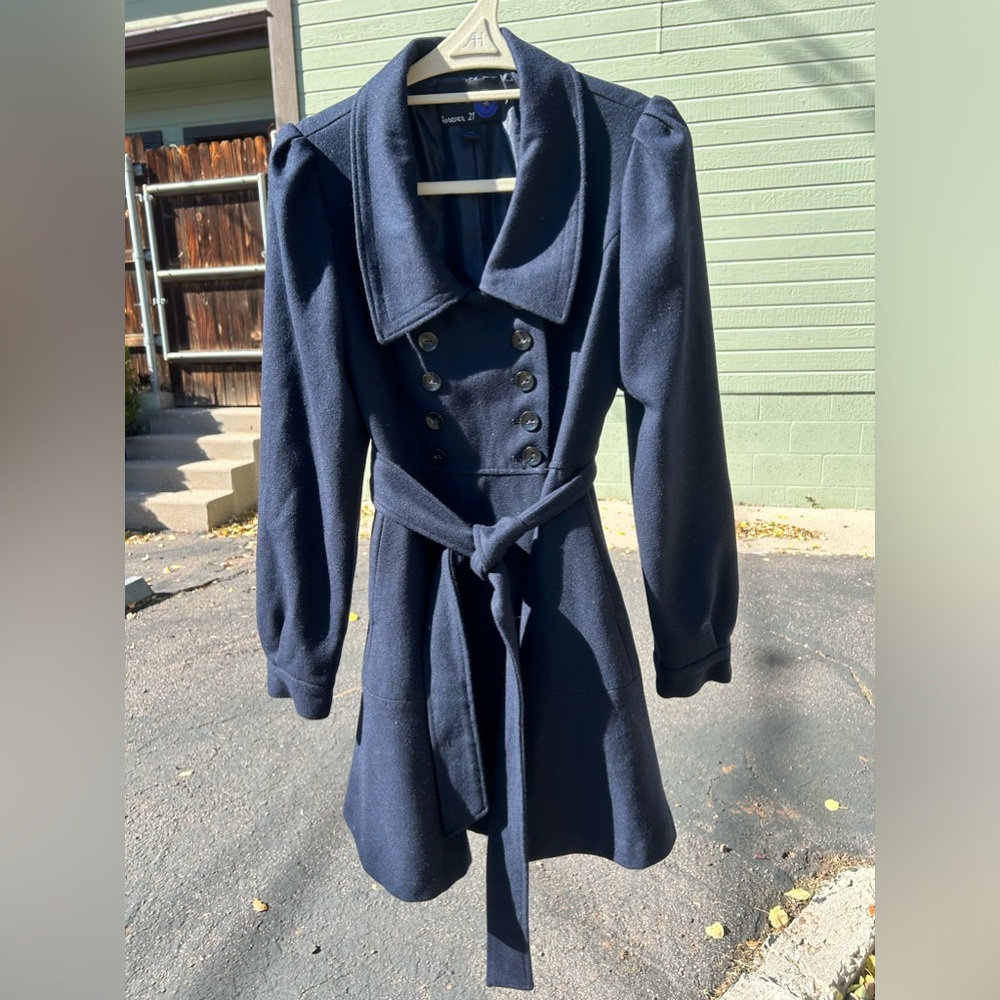 Double Breasted Full Skirt Navy Blue Pea Coat